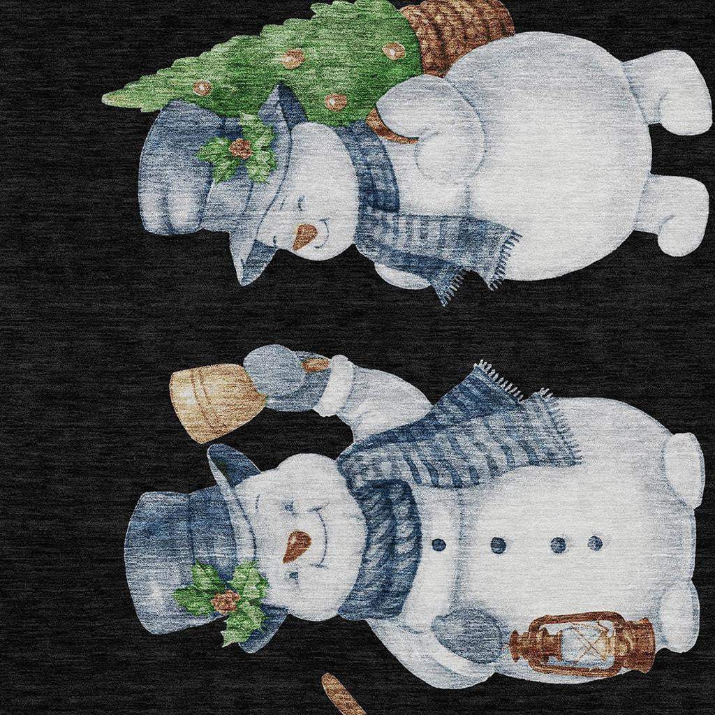 9' X 12' Black Denim Blue And Ivory Snowmen Washable Indoor Outdoor Area Rug - Homeroots - Flyclothing LLC