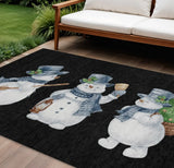 10' X 14' Black Denim Blue And Ivory Snowmen Washable Indoor Outdoor Area Rug - Homeroots - Flyclothing LLC