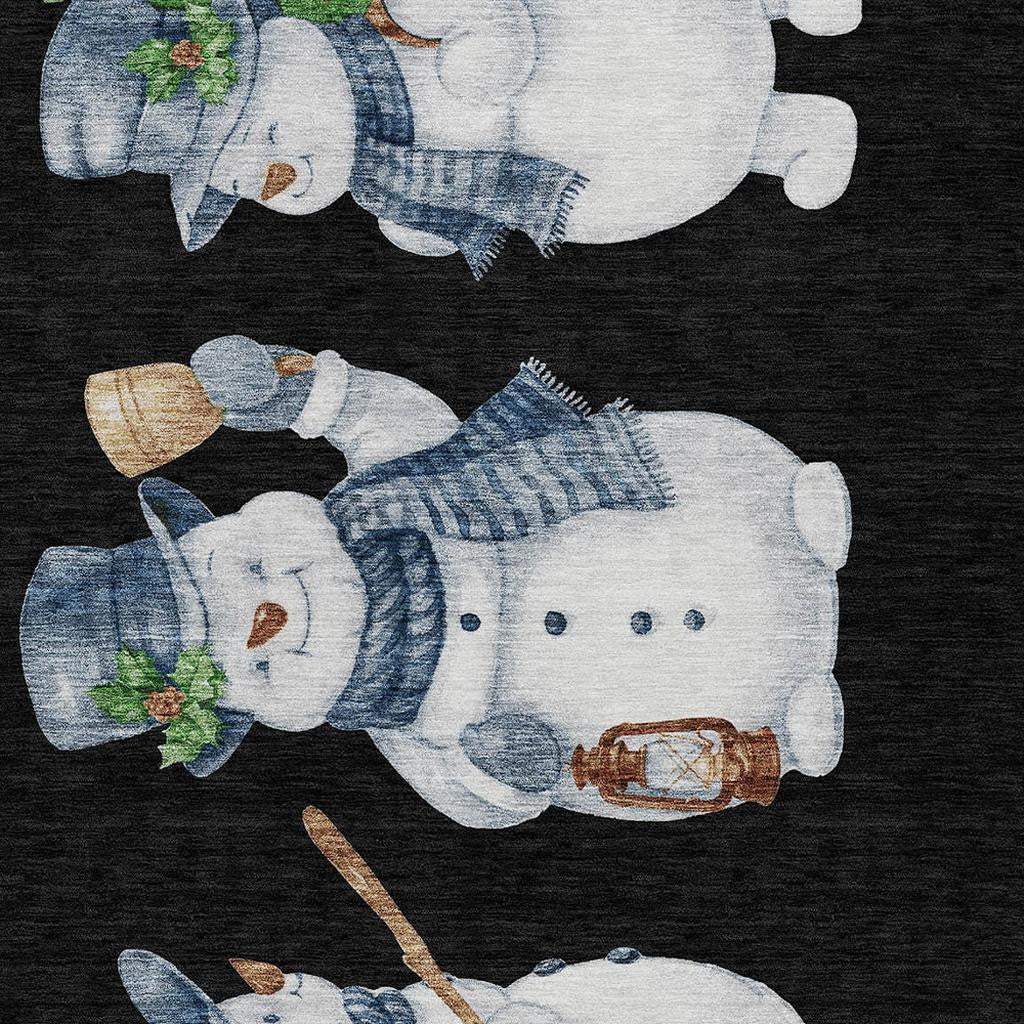 10' X 14' Black Denim Blue And Ivory Snowmen Washable Indoor Outdoor Area Rug - Homeroots - Flyclothing LLC