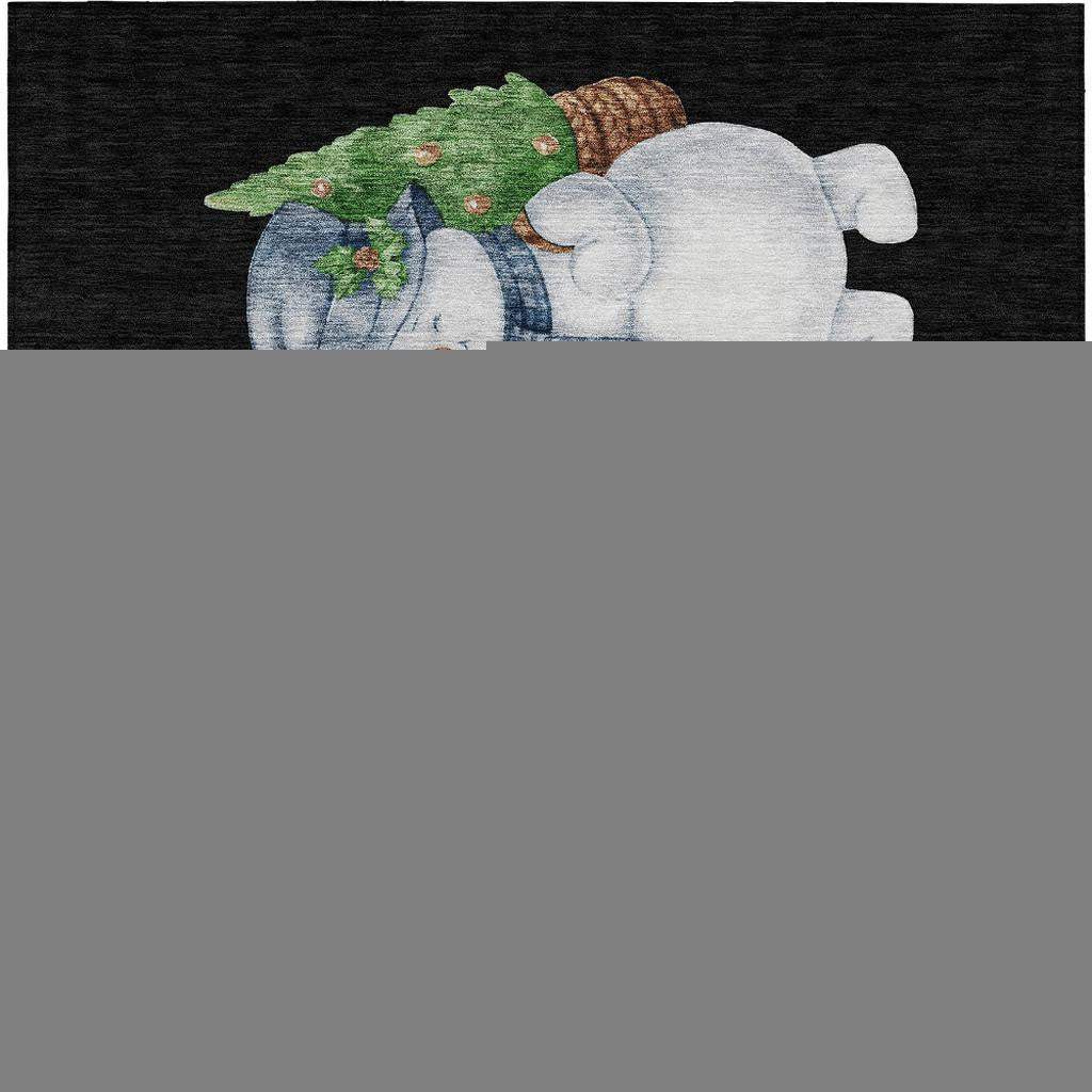 10' X 14' Black Denim Blue And Ivory Snowmen Washable Indoor Outdoor Area Rug - Homeroots - Flyclothing LLC
