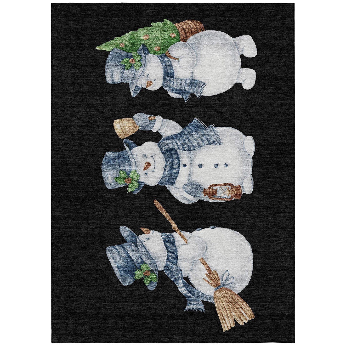 10' X 14' Black Denim Blue And Ivory Snowmen Washable Indoor Outdoor Area Rug - Homeroots - Flyclothing LLC