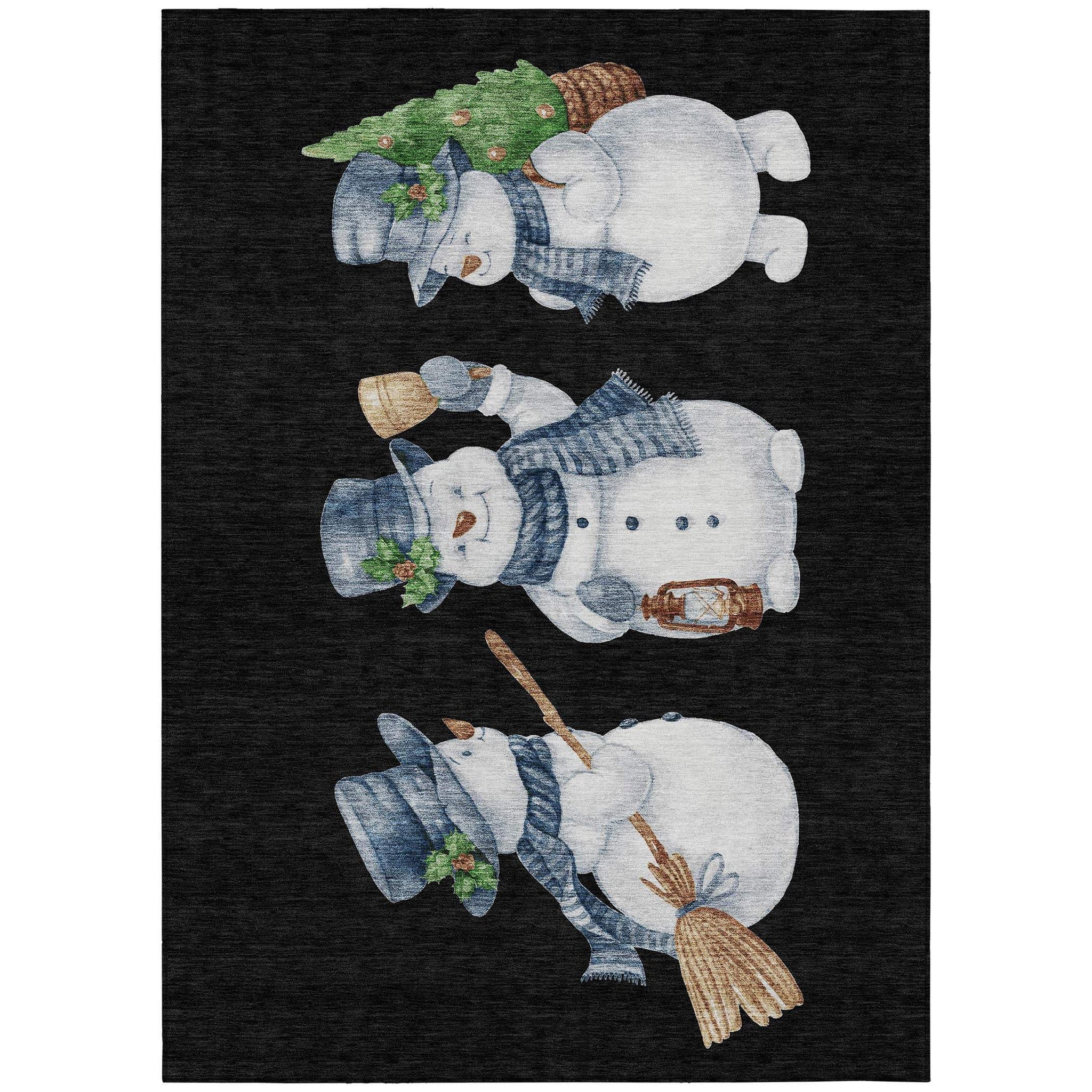 10' X 14' Black Denim Blue And Ivory Snowmen Washable Indoor Outdoor Area Rug - Homeroots - Flyclothing LLC