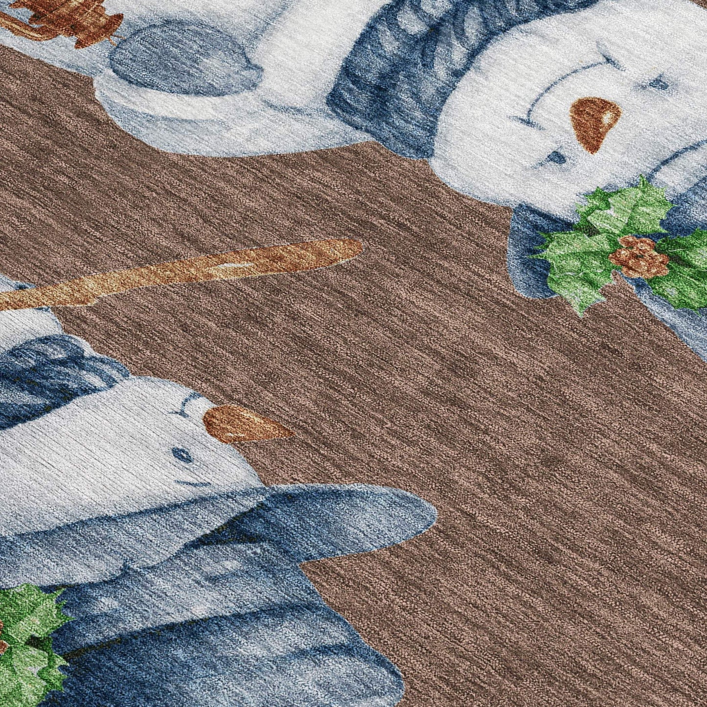 3' X 5' Brown Denim Blue And Ivory Snowmen Washable Indoor Outdoor Area Rug - Homeroots - Flyclothing LLC