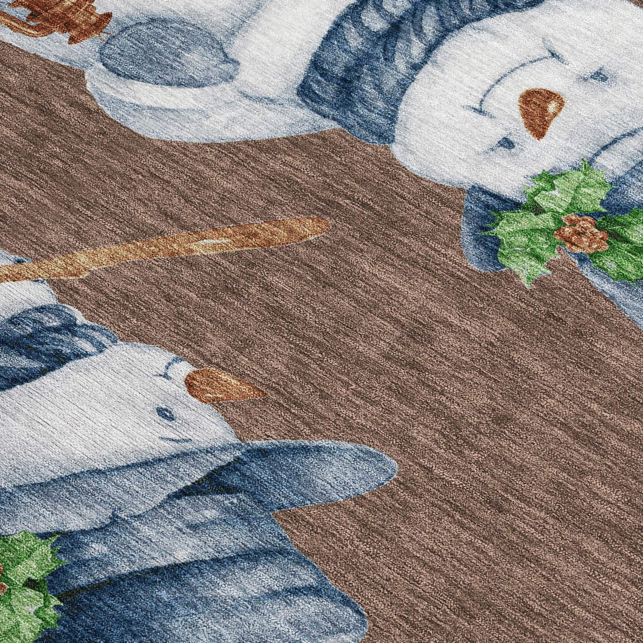 3' X 5' Brown Denim Blue And Ivory Snowmen Washable Indoor Outdoor Area Rug - Homeroots - Flyclothing LLC