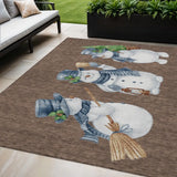 5' X 8' Brown Denim Blue And Ivory Snowmen Washable Indoor Outdoor Area Rug - Homeroots - Flyclothing LLC