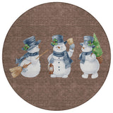 8' Brown Denim Blue And Ivory Round Snowmen Washable Indoor Outdoor Area Rug - Homeroots - Flyclothing LLC