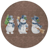 8' Brown Denim Blue And Ivory Round Snowmen Washable Indoor Outdoor Area Rug - Homeroots - Flyclothing LLC