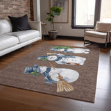 9' X 12' Brown Denim Blue And Ivory Snowmen Washable Indoor Outdoor Area Rug - Homeroots - Flyclothing LLC