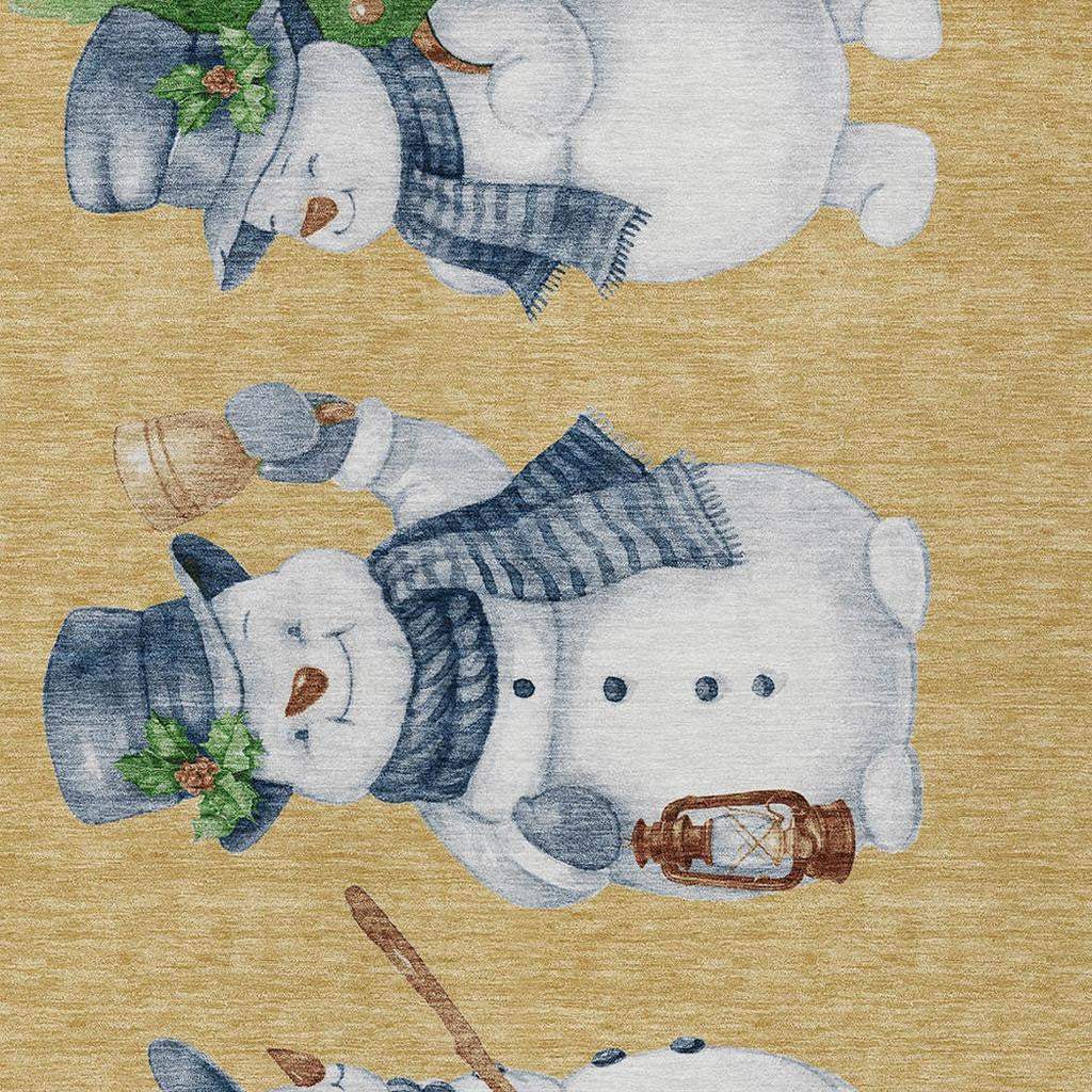 3' X 5' Gold Denim Blue And Ivory Snowmen Washable Indoor Outdoor Area Rug - Homeroots - Flyclothing LLC