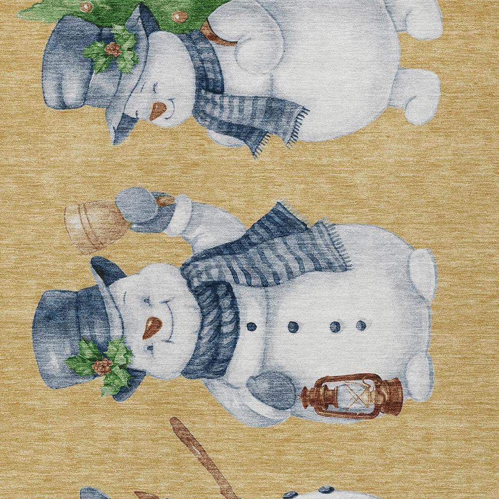 5' X 8' Gold Denim Blue And Ivory Snowmen Washable Indoor Outdoor Area Rug - Homeroots - Flyclothing LLC