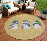 8' Gold Denim Blue And Ivory Round Snowmen Washable Indoor Outdoor Area Rug - Homeroots - Flyclothing LLC