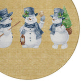 8' Gold Denim Blue And Ivory Round Snowmen Washable Indoor Outdoor Area Rug - Homeroots - Flyclothing LLC