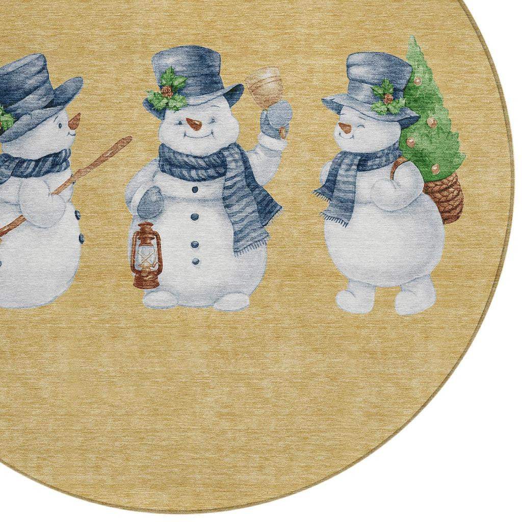 8' Gold Denim Blue And Ivory Round Snowmen Washable Indoor Outdoor Area Rug - Homeroots - Flyclothing LLC