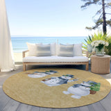 8' Gold Denim Blue And Ivory Round Snowmen Washable Indoor Outdoor Area Rug - Homeroots - Flyclothing LLC