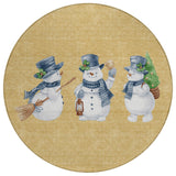8' Gold Denim Blue And Ivory Round Snowmen Washable Indoor Outdoor Area Rug - Homeroots - Flyclothing LLC