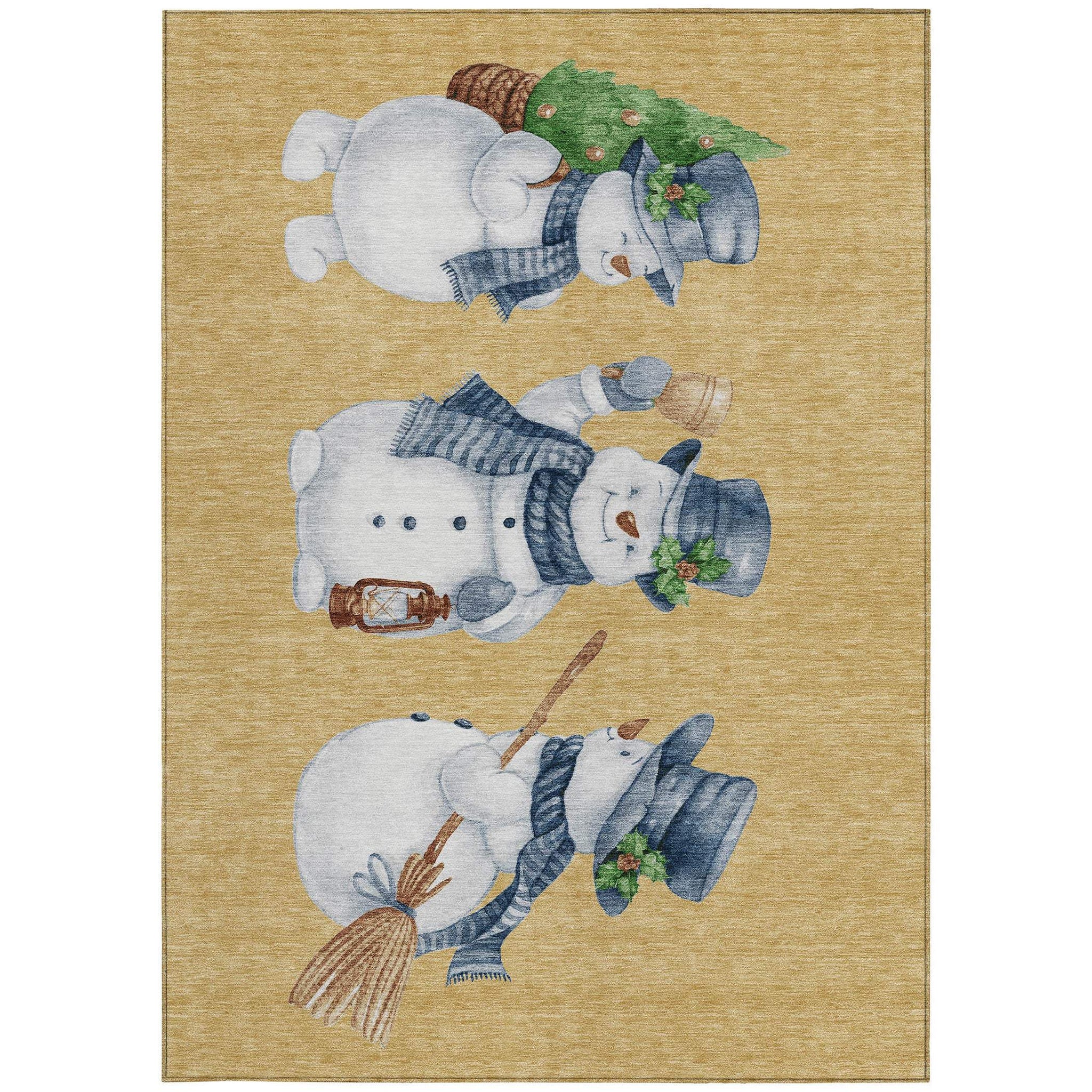 8' X 10' Gold Denim Blue And Ivory Snowmen Washable Indoor Outdoor Area Rug - Homeroots - Flyclothing LLC