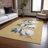 8' X 10' Gold Denim Blue And Ivory Snowmen Washable Indoor Outdoor Area Rug - Homeroots - Flyclothing LLC