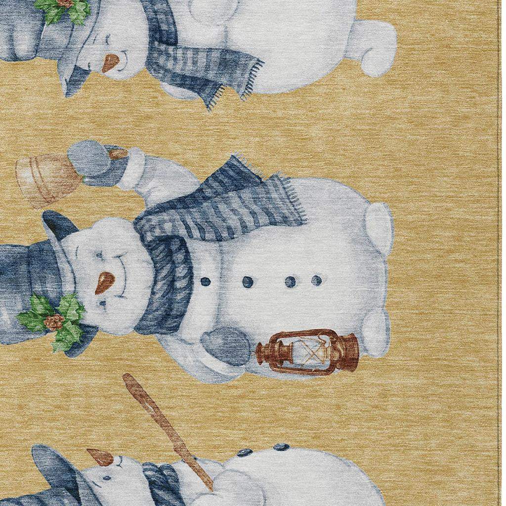 9' X 12' Gold Denim Blue And Ivory Snowmen Washable Indoor Outdoor Area Rug - Homeroots - Flyclothing LLC
