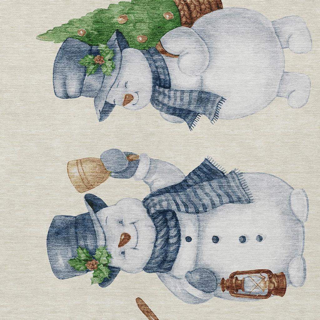 3' X 5' Ivory And Denim Blue Snowmen Washable Indoor Outdoor Area Rug - Homeroots - Flyclothing LLC