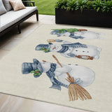 5' X 8' Ivory And Denim Blue Snowmen Washable Indoor Outdoor Area Rug - Homeroots - Flyclothing LLC