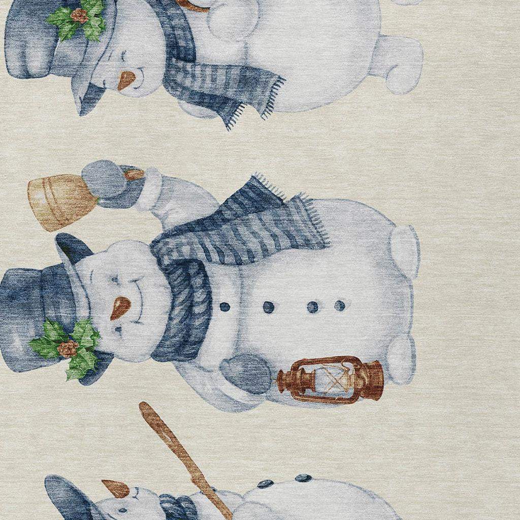 5' X 8' Ivory And Denim Blue Snowmen Washable Indoor Outdoor Area Rug - Homeroots - Flyclothing LLC