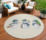 8' Ivory And Denim Blue Round Snowmen Washable Indoor Outdoor Area Rug - Homeroots - Flyclothing LLC