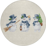 8' Ivory And Denim Blue Round Snowmen Washable Indoor Outdoor Area Rug - Homeroots - Flyclothing LLC