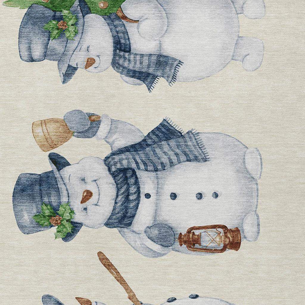 8' X 10' Ivory And Denim Blue Snowmen Washable Indoor Outdoor Area Rug - Homeroots - Flyclothing LLC