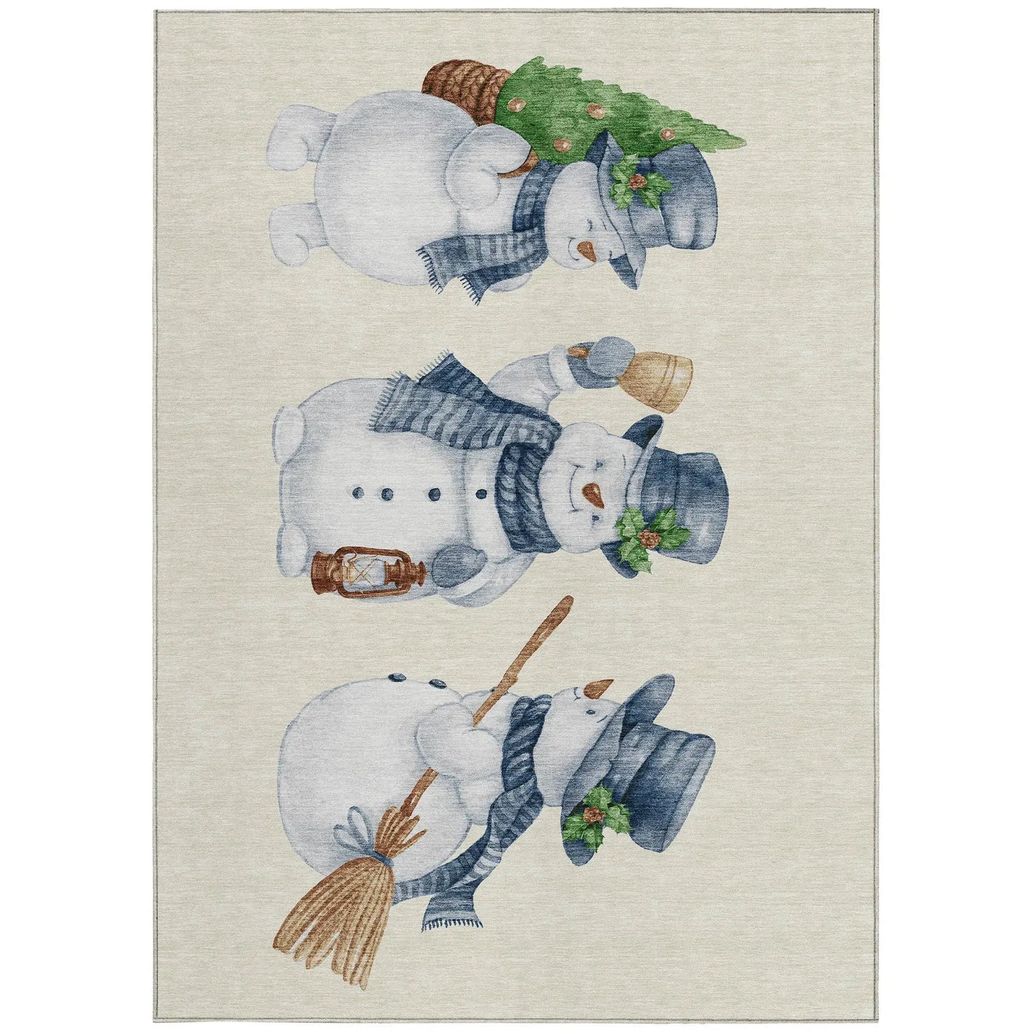 9' X 12' Ivory And Denim Blue Snowmen Washable Indoor Outdoor Area Rug - Homeroots - Flyclothing LLC
