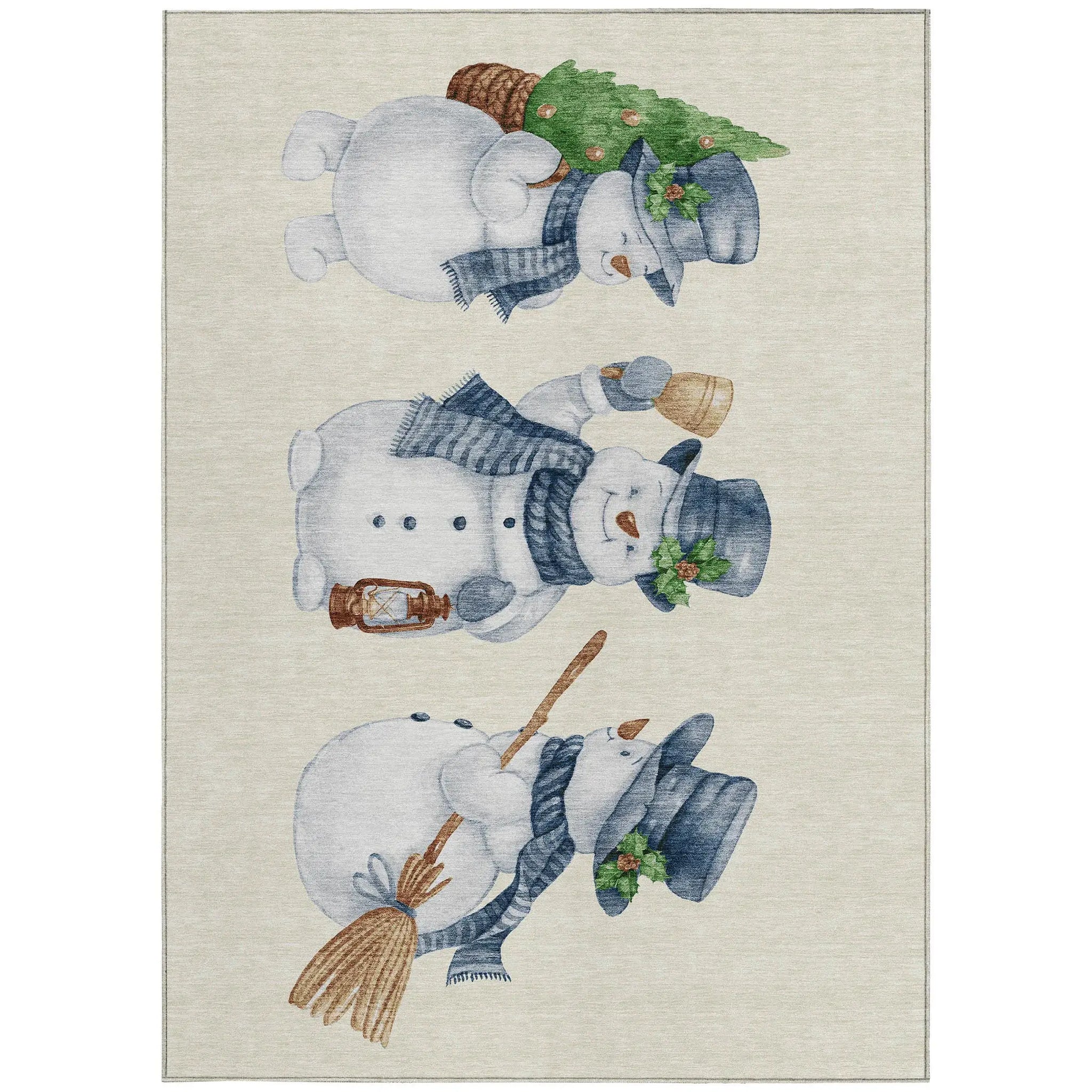 9' X 12' Ivory And Denim Blue Snowmen Washable Indoor Outdoor Area Rug - Homeroots - Flyclothing LLC