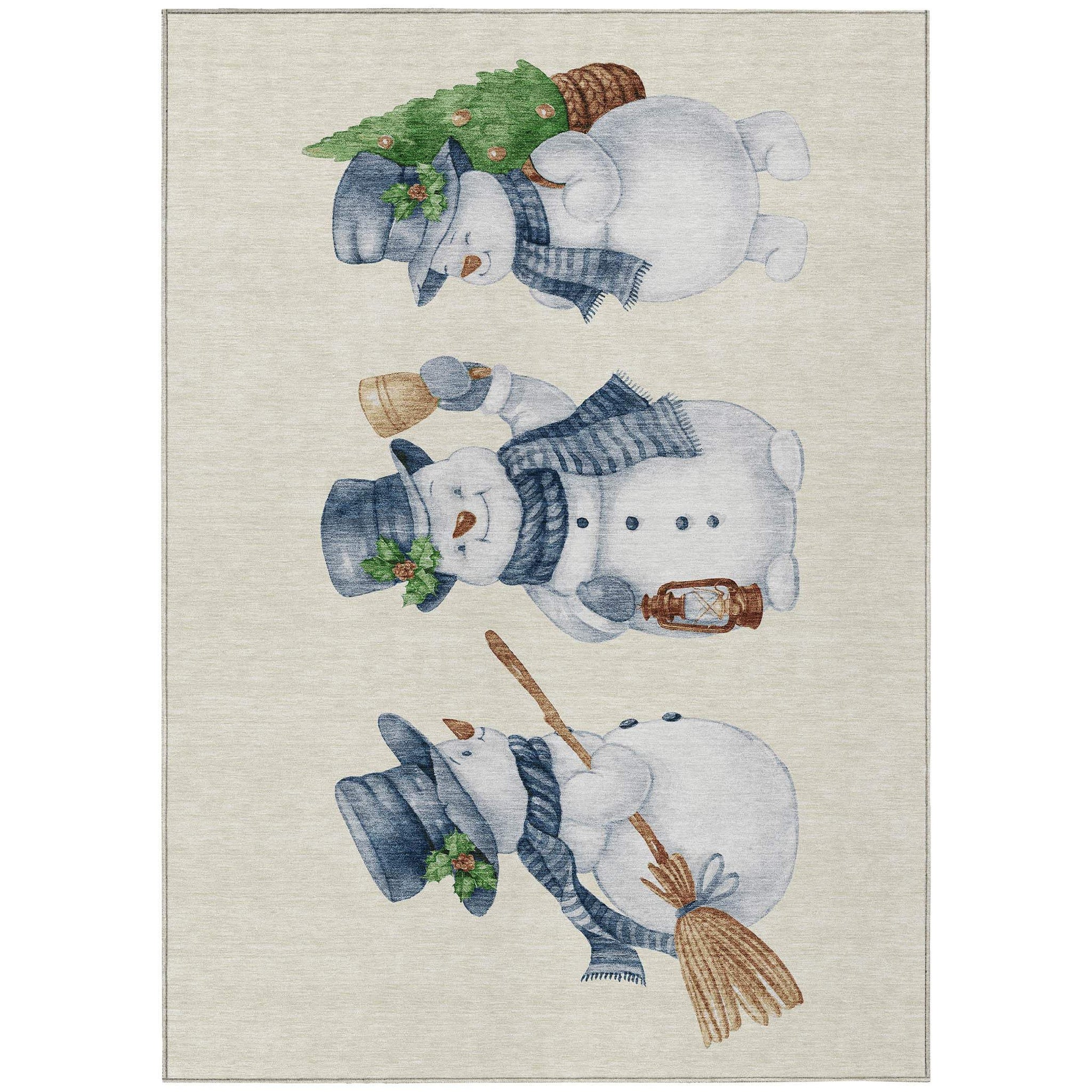 9' X 12' Ivory And Denim Blue Snowmen Washable Indoor Outdoor Area Rug - Homeroots - Flyclothing LLC