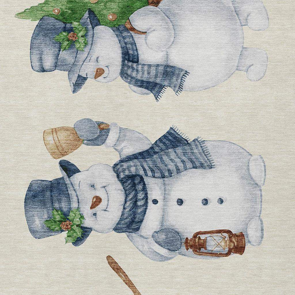 10' X 14' Ivory And Denim Blue Snowmen Washable Indoor Outdoor Area Rug - Homeroots - Flyclothing LLC