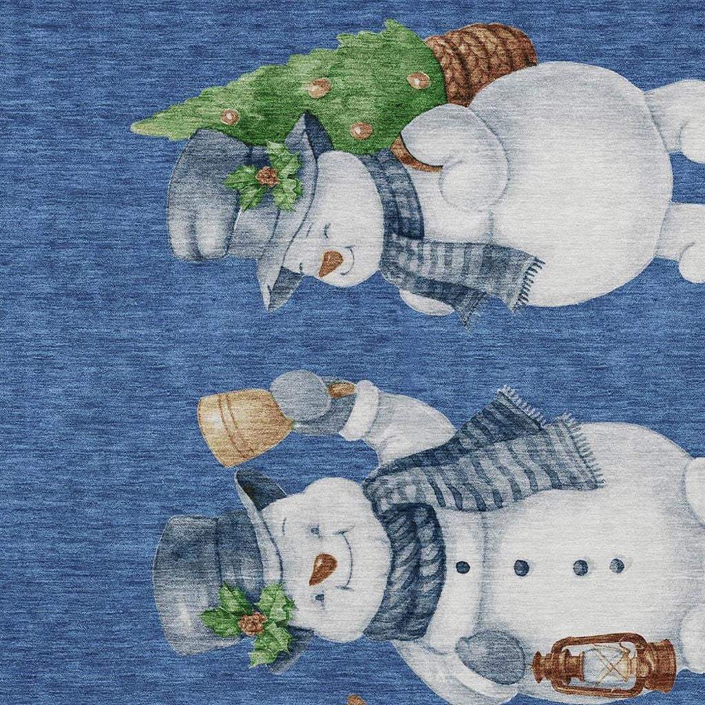 3' X 5' Navy Blue Denim Blue And Ivory Snowmen Washable Indoor Outdoor Area Rug - Homeroots - Flyclothing LLC