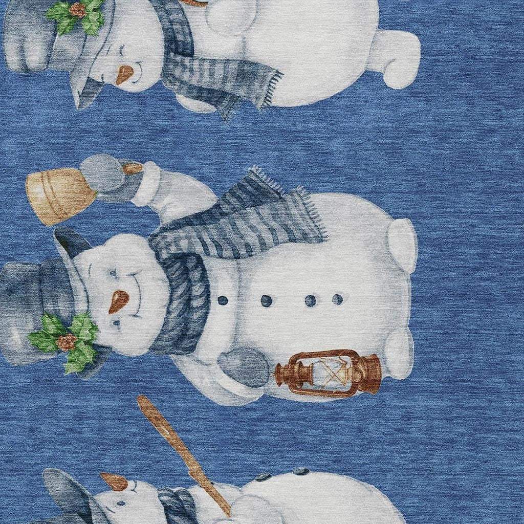 5' X 8' Navy Blue Denim Blue And Ivory Snowmen Washable Indoor Outdoor Area Rug - Homeroots - Flyclothing LLC