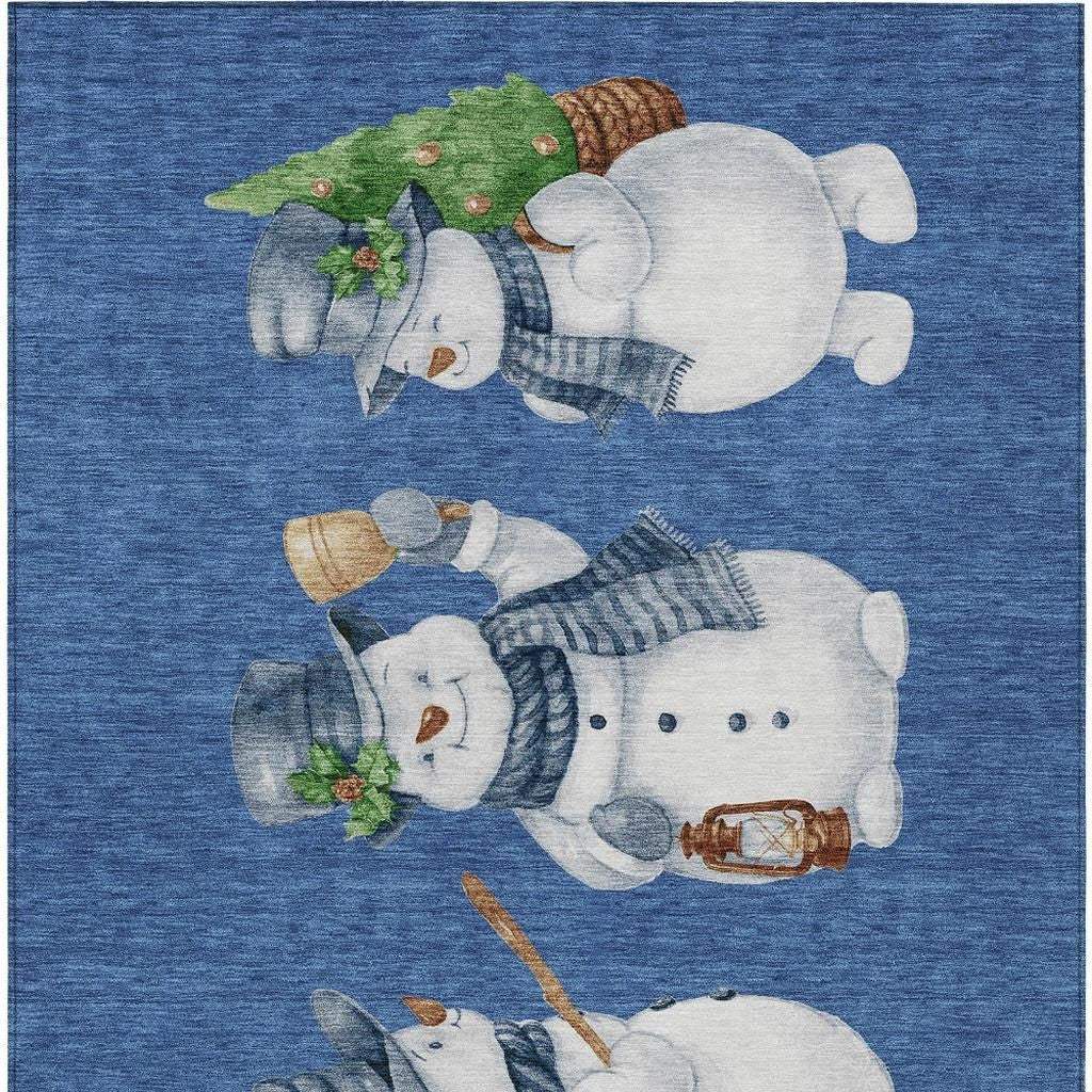 5' X 8' Navy Blue Denim Blue And Ivory Snowmen Washable Indoor Outdoor Area Rug - Homeroots - Flyclothing LLC