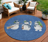 8' Navy Blue Denim Blue And Ivory Round Snowmen Washable Indoor Outdoor Area Rug - Homeroots - Flyclothing LLC