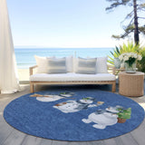 8' Navy Blue Denim Blue And Ivory Round Snowmen Washable Indoor Outdoor Area Rug - Homeroots - Flyclothing LLC