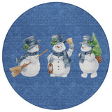 8' Navy Blue Denim Blue And Ivory Round Snowmen Washable Indoor Outdoor Area Rug - Homeroots - Flyclothing LLC