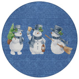 8' Navy Blue Denim Blue And Ivory Round Snowmen Washable Indoor Outdoor Area Rug - Homeroots - Flyclothing LLC