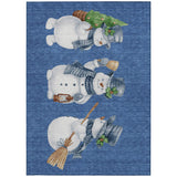 8' X 10' Navy Blue Denim Blue And Ivory Snowmen Washable Indoor Outdoor Area Rug - Homeroots - Flyclothing LLC