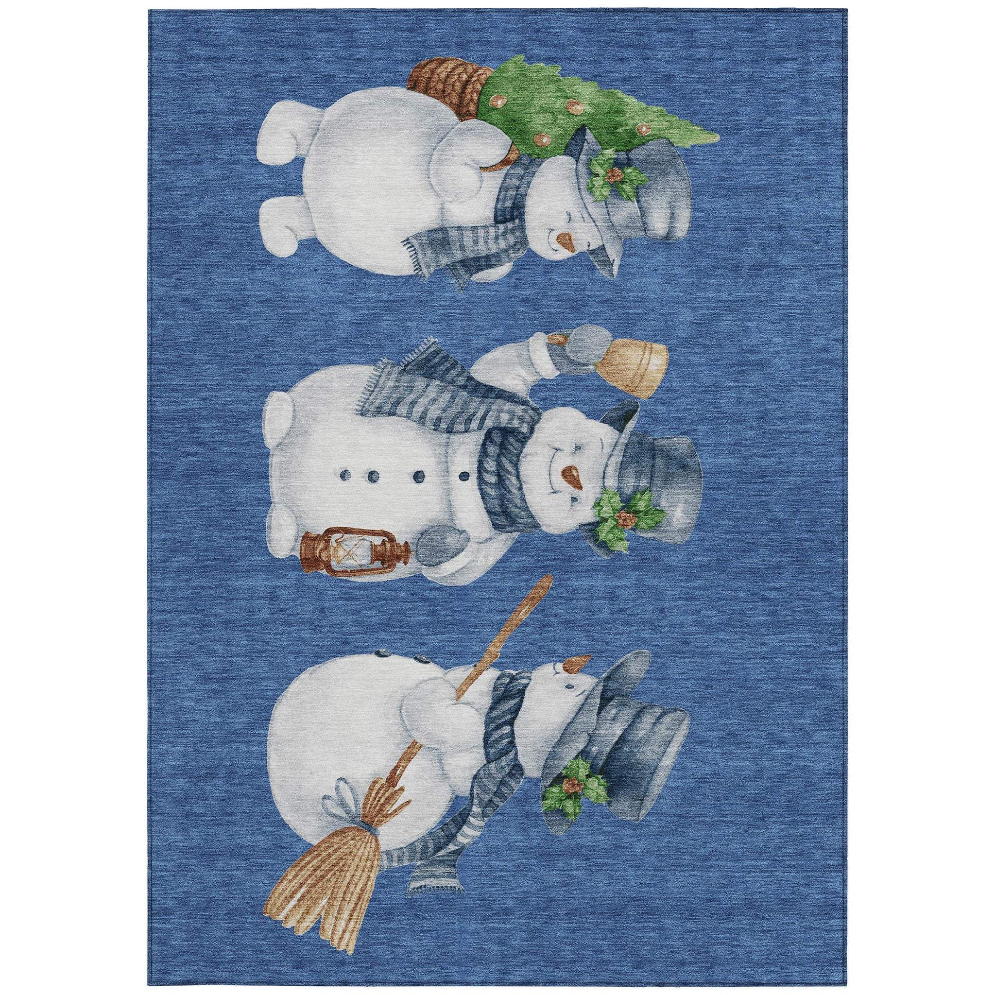8' X 10' Navy Blue Denim Blue And Ivory Snowmen Washable Indoor Outdoor Area Rug - Homeroots - Flyclothing LLC