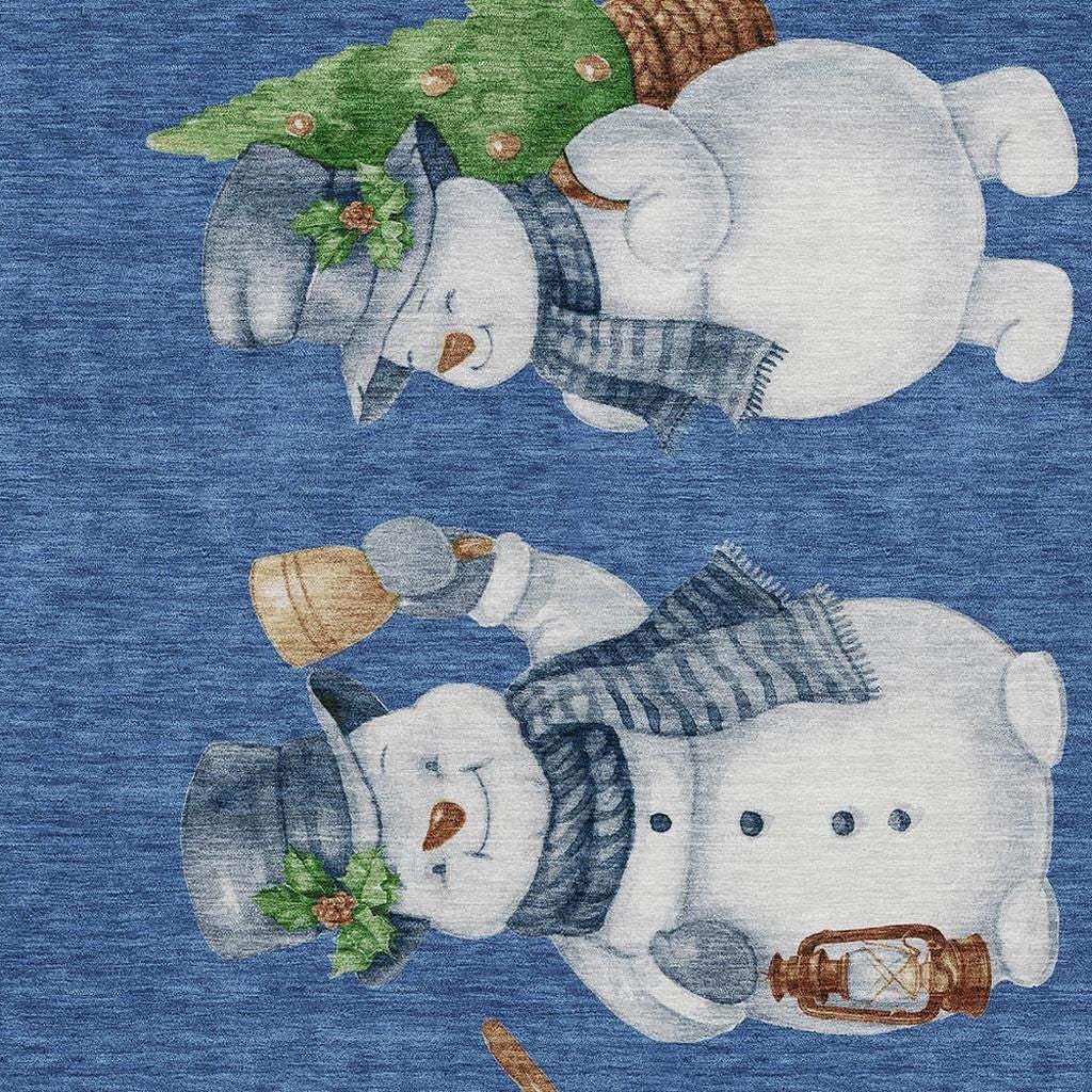 8' X 10' Navy Blue Denim Blue And Ivory Snowmen Washable Indoor Outdoor Area Rug - Homeroots - Flyclothing LLC
