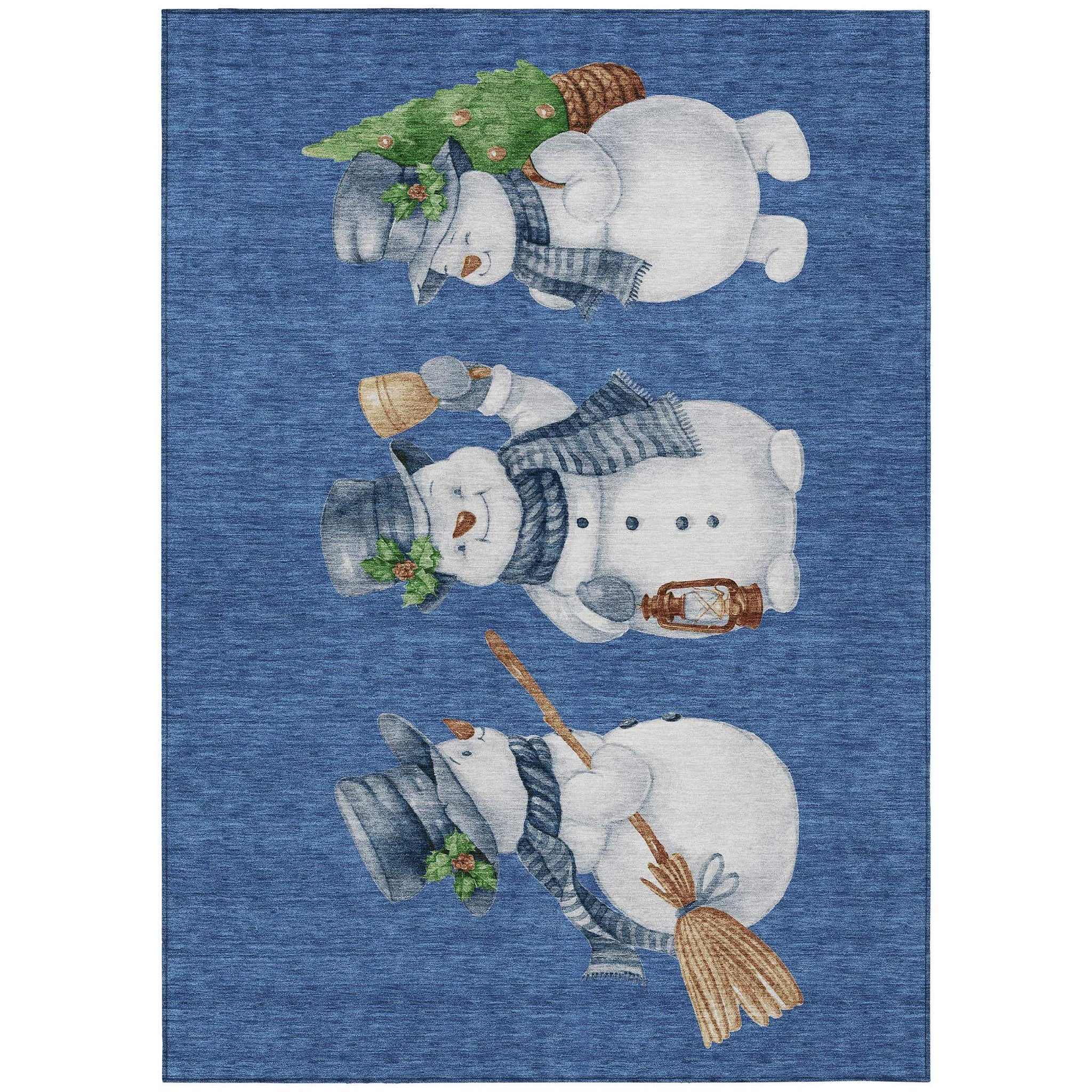 8' X 10' Navy Blue Denim Blue And Ivory Snowmen Washable Indoor Outdoor Area Rug - Homeroots - Flyclothing LLC