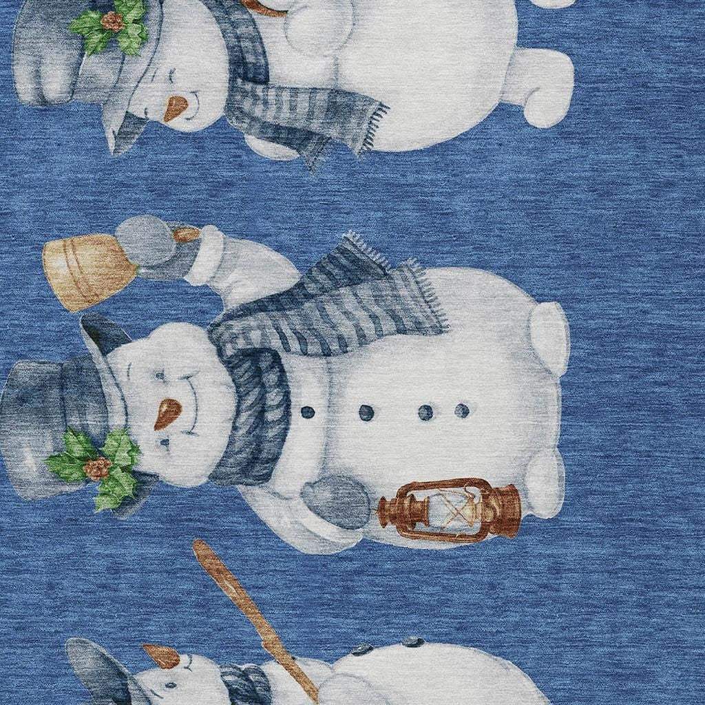 9' X 12' Navy Blue Denim Blue And Ivory Snowmen Washable Indoor Outdoor Area Rug - Homeroots - Flyclothing LLC