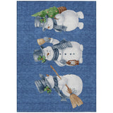 9' X 12' Navy Blue Denim Blue And Ivory Snowmen Washable Indoor Outdoor Area Rug - Homeroots - Flyclothing LLC