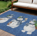 10' X 14' Navy Blue Denim Blue And Ivory Snowmen Washable Indoor Outdoor Area Rug - Homeroots - Flyclothing LLC