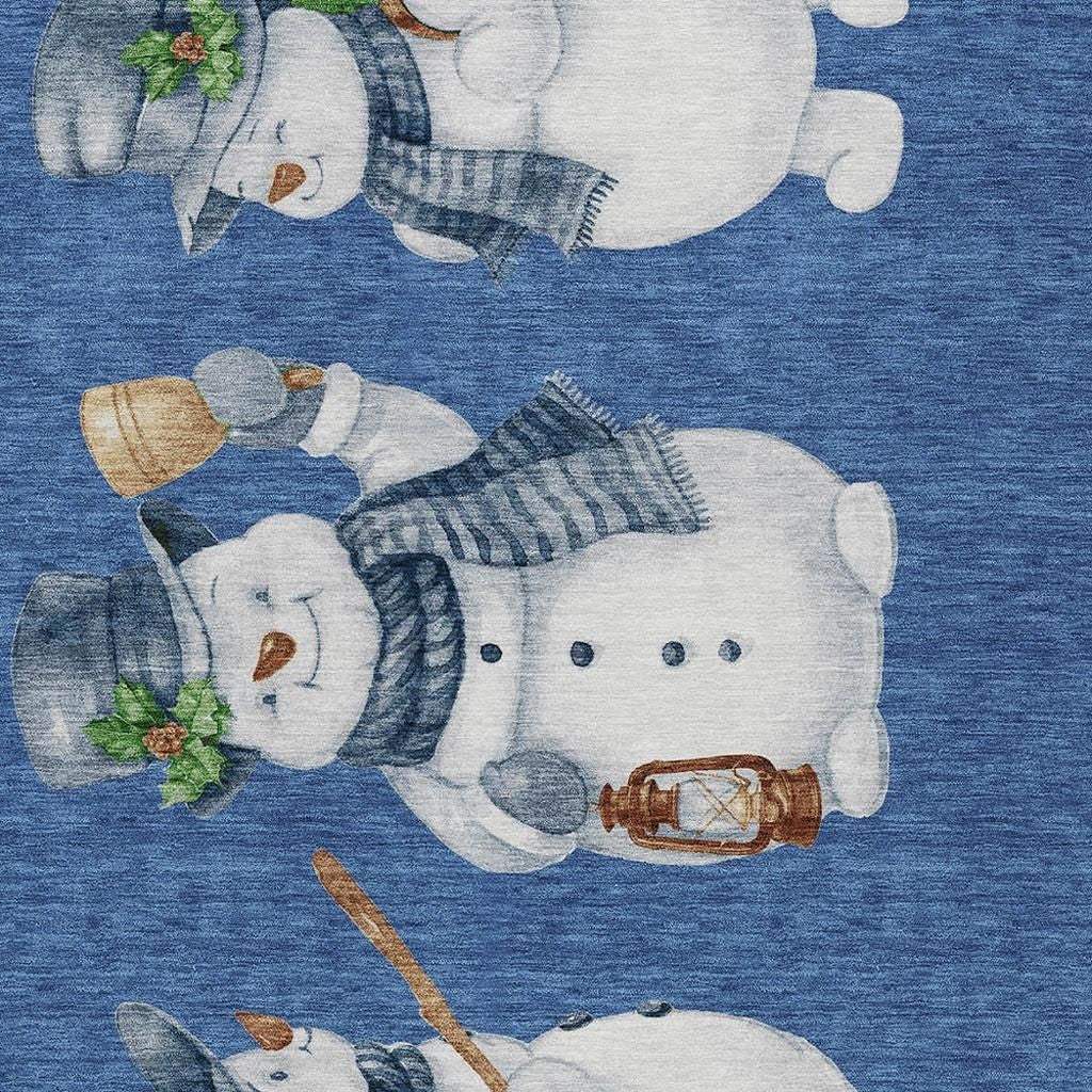 10' X 14' Navy Blue Denim Blue And Ivory Snowmen Washable Indoor Outdoor Area Rug - Homeroots - Flyclothing LLC