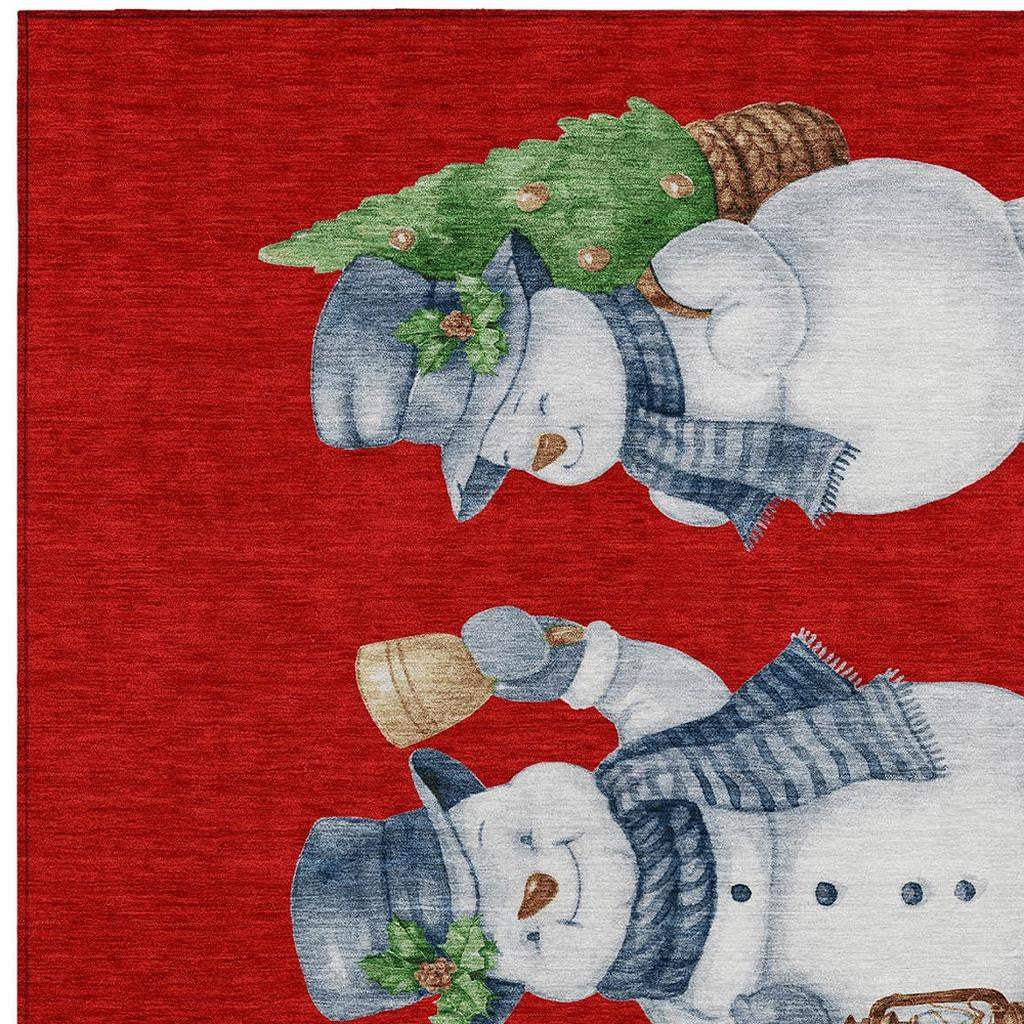 3' X 5' Red Denim Blue And Ivory Snowmen Washable Indoor Outdoor Area Rug - Homeroots - Flyclothing LLC