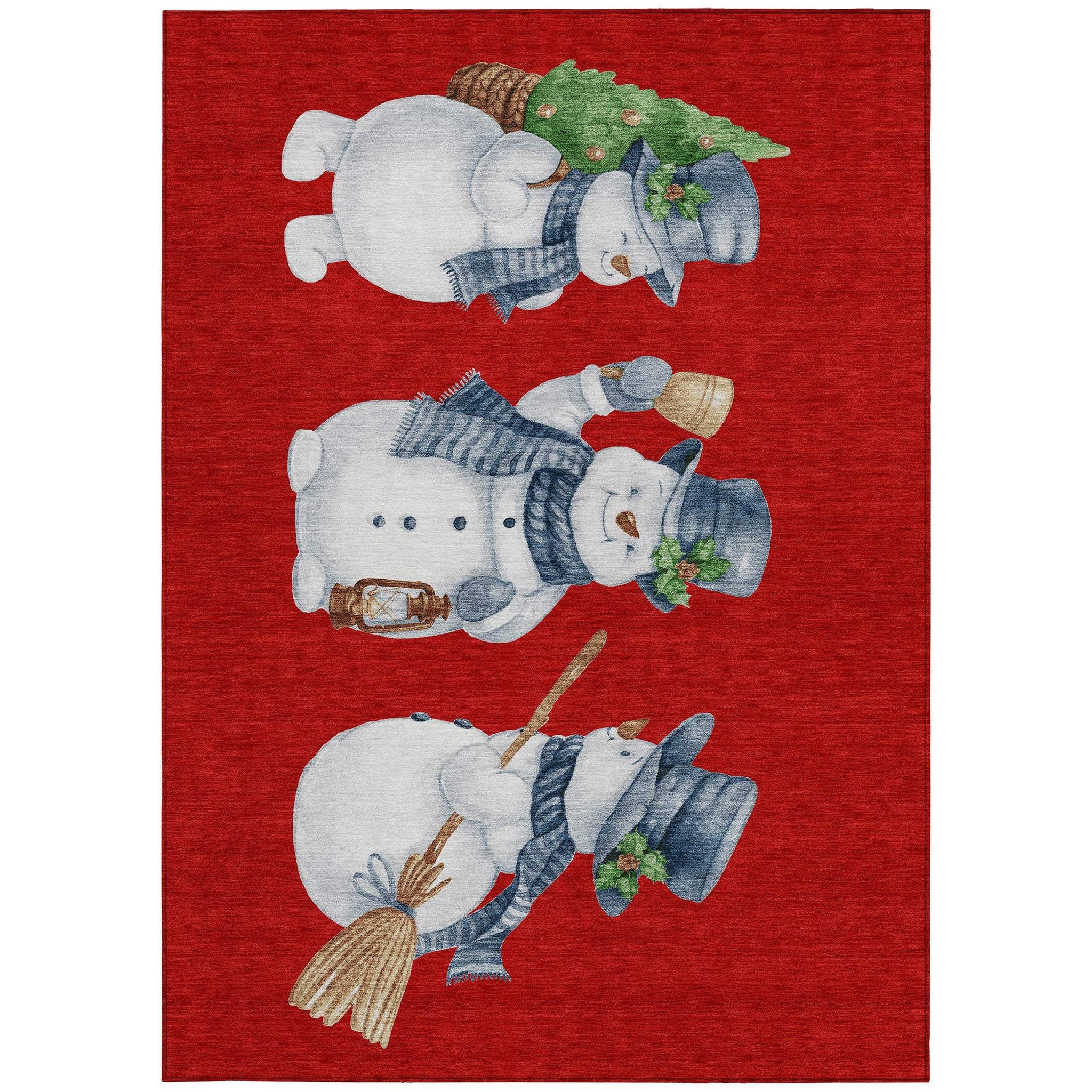 5' X 8' Red Denim Blue And Ivory Snowmen Washable Indoor Outdoor Area Rug - Homeroots - Flyclothing LLC