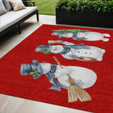 5' X 8' Red Denim Blue And Ivory Snowmen Washable Indoor Outdoor Area Rug - Homeroots - Flyclothing LLC